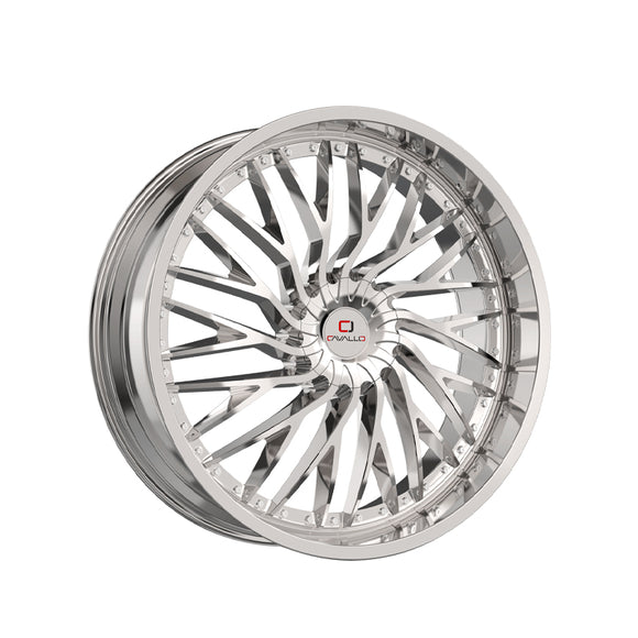 1 X Cavallo CLV-43 Nano Chrome 22X9.5 5x115/5x120 74.1 Hub 15 Offset Chrome Wheel Rim