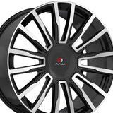 1 X Cavallo CLV-47 Gloss Black & Machined 24X9 5x115/5x120 78.1 Hub 34 Offset Black Wheel Rim