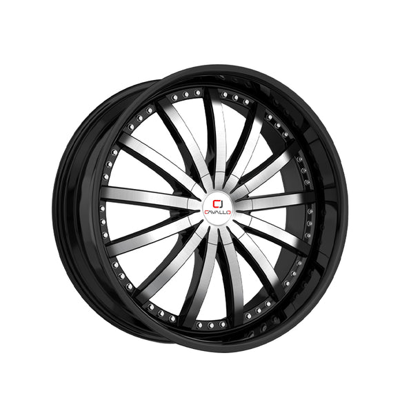 1 X Cavallo CLV-53 Gloss Black & Machined 22X9.5 Blank 78.1 Hub 15 Offset Black Wheel Rim