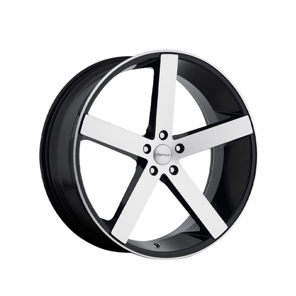 1 X Cavallo CLV-5 Gloss Black & Machined 22X9 Blank 74.1 Hub 35 Offset Black Wheel Rim