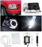 Coolstuffguru Compatible with 98-00 Ranger Chrome Halo Projector Headlight+Clear Corner Lamp+H1 6000K HID