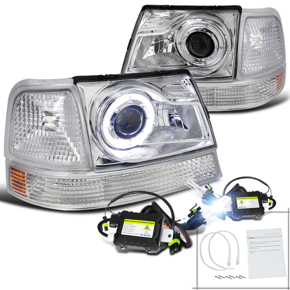 Coolstuffguru Compatible with 98-00 Ranger Chrome Halo Projector Headlight+Corner Bumper Lamp+H1 6000K HID