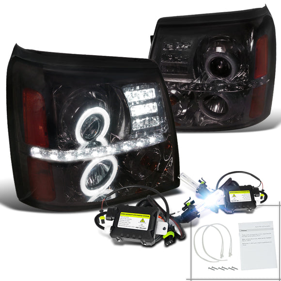 Coolstuffguru Compatible with 02-06 Escalade Smoke Halo LED Projector Headlights+H1 6000K HID Conversion K