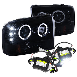 Coolstuffguru Compatible with F250 Excursion Glossy Black Projector Headlights W/ H1 6000K HID Conversion