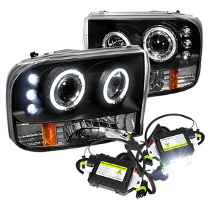 Coolstuffguru Compatible with Ford F250/350/450 Black Halo LED Projector Headlights+H1 6000K HID Kit