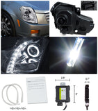 Coolstuffguru Compatible with CTS Halo SMD LED Chrome Projector Headlights W/H1 6000K Pure White HID Kit