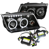 Coolstuffguru Compatible with 99-05 Jetta Bora Mk4 Black LED Halo Projector Headlights+H1 6000K HID Kit