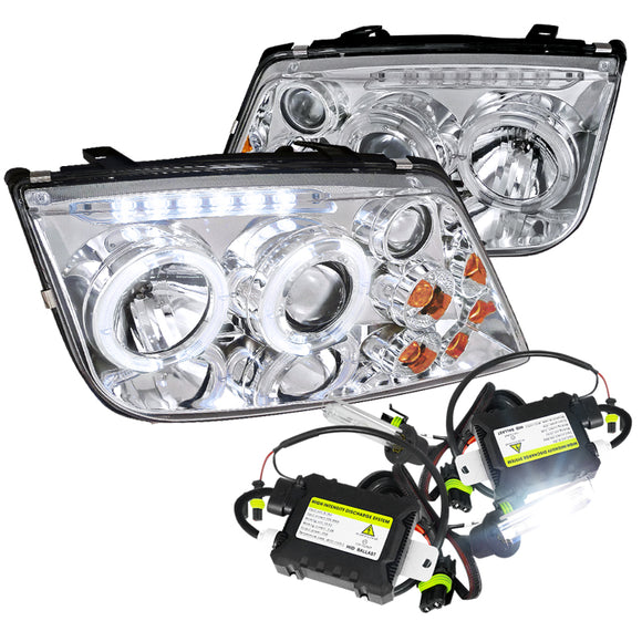 Coolstuffguru Compatible with Volkswagen Jetta Bora Dual Halo LED Projector Headlight W/H1 6000K HID Bulbs