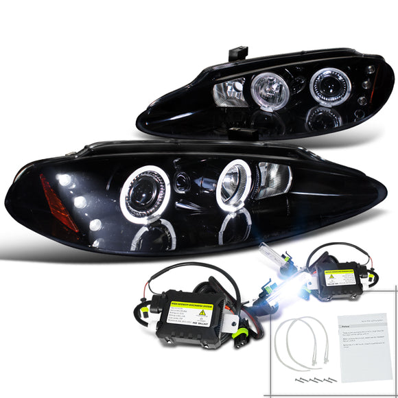 Coolstuffguru Compatible with Glossy Black 98-04 Dodge Intrepid Smoke Led Projector Headlight+H3 6000K Hid