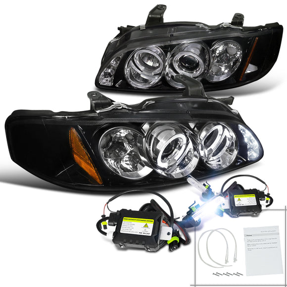 Coolstuffguru Compatible with Glossy Black 00-03 Nissan Sentra Smoke Led Projector Headlights+H3 6000K Hid