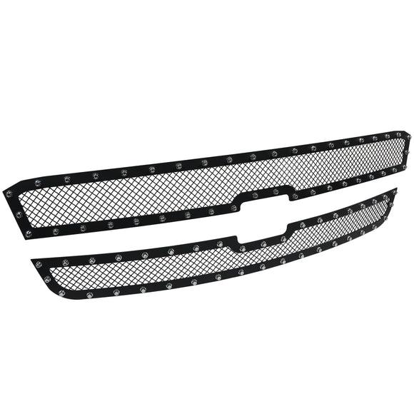 Coolstuffguru Compatible with Chevy Silverado Avalanche Rivet Style Mesh Black Upper Main Grille Inserts 2PC