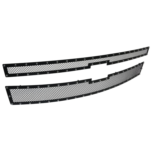 Coolstuffguru Compatible with Chevy Silverado 1500 Truck Pickup Rivet Mesh Black Upper Main Grille Inserts 2PC