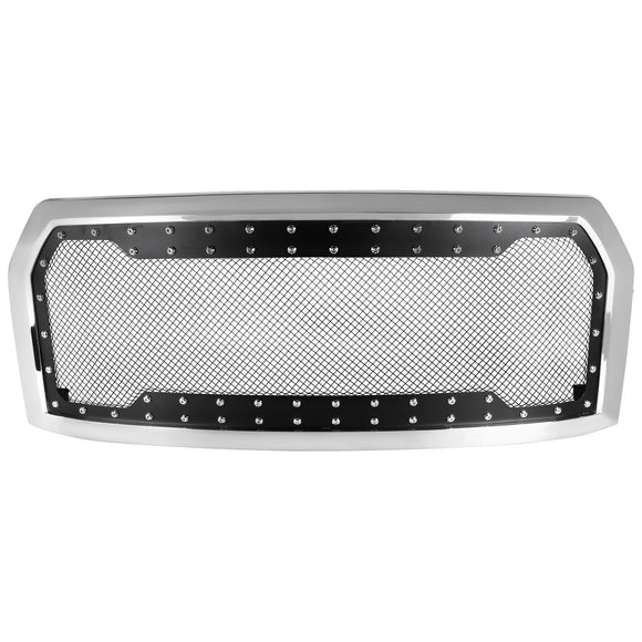 Coolstuffguru Chrome Mesh Rivet Front Bumper Hood Grille w/ Shell Compatible with Ford F150 2015-2017