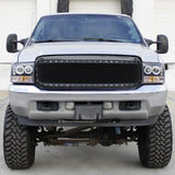 Coolstuffguru Compatible with Ford F250 F350 Super Duty Excursion Black Mesh Rivet Style SS Bumper Hood Grille