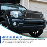 Coolstuffguru Glossy Black Stainless Steel Mesh Rivet ABS Bumper Hood Grille Compatible with 2005-2011 Toyota Tacoma