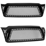 Coolstuffguru Glossy Black Stainless Steel Mesh Rivet ABS Bumper Hood Grille Compatible with 2005-2011 Toyota Tacoma