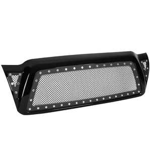 Coolstuffguru Glossy Black Stainless Steel Mesh Rivet ABS Bumper Hood Grille Compatible with 2005-2011 Toyota Tacoma