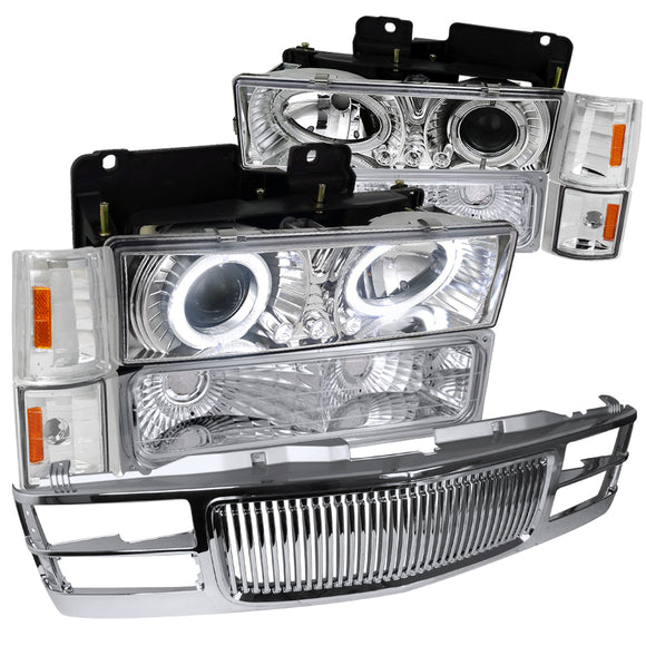 Coolstuffguru Compatible with Gmc Chevy C/K 1500 Chrome Led Halo Pro Headlight, Corner, Bumper Lamp, Grill
