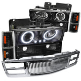 Coolstuffguru Compatible with Gmc Chevy C/K 1500 Black Halo Pro Headlight, Corner, Bumper Lamp, Chrome Gri