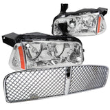 Coolstuffguru Compatible with Dodge Charger Chrome Headlights+Corner Signal Lamps+Mesh Front Hood Grille