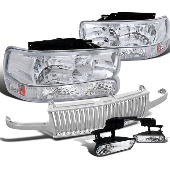 Coolstuffguru Compatible with Chevy Silverado Tahoe Suburban Chrome Headlights w/ Bumper Lamp+Fog Lamps+Gr