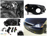 Coolstuffguru Compatible with Honda Civic ExX DX 2/3/4Dr Black Headlights+Front Grill+Yellow Fog Lights