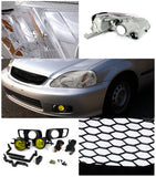 Coolstuffguru Compatible with Honda Civic Si LX DX Crystal Headlights ABS Mesh Grille Guard+Yellow Fog Lam