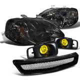 Coolstuffguru Compatible with Honda Civic Dx Ex Lx Si, Smoked Lens Headlights, Black Grill, Yellow Fog Lig