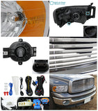 Coolstuffguru Compatible with Dodge Ram 1500/2500/3500 Chrome Headlights+Billet Grille+Clear Fog Lights