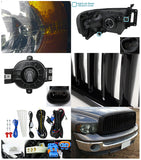 Coolstuffguru Compatible with Dodge Ram Smoked Lens Headlights, Fog Lights, Glossy Black Vertical Grille