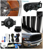 Coolstuffguru Compatible with Dodge Ram 1500 2500 3500 Black Headlights, Vertical Grill, Smoked Fogs Lligh