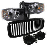 Coolstuffguru Compatible with Dodge Ram 1500 2500 3500 Black Headlights, Vertical Grill, Smoked Fogs Lligh