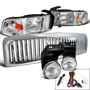 Coolstuffguru Compatible with Dodge Ram 1500 2500 3500 Chrome Headlights, Fog Lights, Chrome Vertical Gril