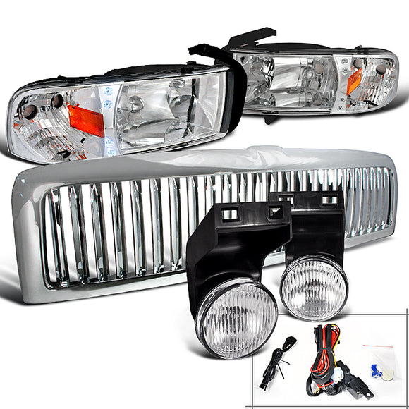 Coolstuffguru Compatible with Dodge Ram 1500 2500 3500 Chrome Headlights, Fog Lights, Chrome Vertical Gril