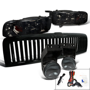 Coolstuffguru Compatible with Dodge Ram 1500/2500/3500 Smoke Headlights+Fog Lamps+Black Vertical Grill