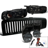 Coolstuffguru Compatible with Dodge Ram 1500/2500/3500 Smoke Headlights+Fog Lamps+Black Vertical Grill