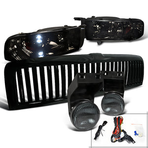 Coolstuffguru Compatible with Dodge Ram 1500/2500/3500 Smoke LED Headlights+Fog Lamps+Black Vertical Grill