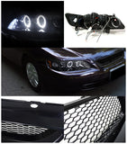 Coolstuffguru Compatible with Honda Accord LX EX JDM Glossy Black Projector Headlights, Hood Grille Guard