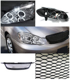 Coolstuffguru Compatible with Toyota Corolla Chrome Dual Halo LED Projector Headlight+Front Mesh Grille