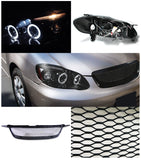 Coolstuffguru Compatible with Toyota Corolla Glossy Black LED Halo Projector Headlights+Mesh Hood Grill