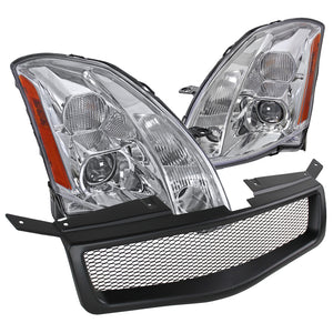 Coolstuffguru Compatible with Nissan Maxima Chrome Projector Headlights Lamp+Black Front Hood Grille Grill
