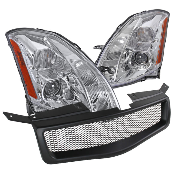 Coolstuffguru Compatible with Nissan Maxima Chrome Projector Headlights Lamp+Black Front Hood Grille Grill