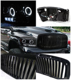 Coolstuffguru Compatible with Glossy Black Ram 1500/2500/3500 LED Halo Projector Headlights+Grille