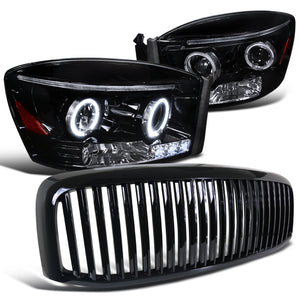 Coolstuffguru Compatible with Glossy Black Ram 1500/2500/3500 LED Halo Projector Headlights+Grille