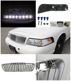 Coolstuffguru Compatible with Crown Victoria Chrome LED Proejctor Headlights+Vertical Hood Grill