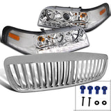 Coolstuffguru Compatible with Crown Victoria Chrome LED Proejctor Headlights+Vertical Hood Grill