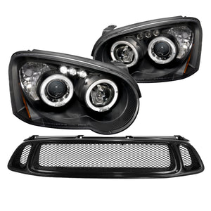 Coolstuffguru Compatible with Subaru Impreza WRX Black Halo LED Projector Headlights+Mesh Hood Grille