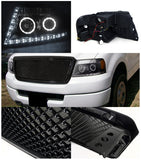 Coolstuffguru Compatible with Ford F150 Black Halo R8 LED DRL Projector Headlights+Mesh Hood Grill
