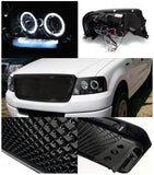Coolstuffguru Compatible with Glossy Black F150 LED Halo Projector Headlights+Honeycomb Mesh Grille