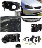 Coolstuffguru Compatible with Honda Civic 2/4Dr Smoke Headlights+Yellow Fog Bumper Lamp+Mesh Grill